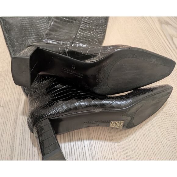 Freda Salvador PHOENIX CROC COMBO TALL BOOT Size 10 Pull On Low Heeled Black - Picture 5 of 6